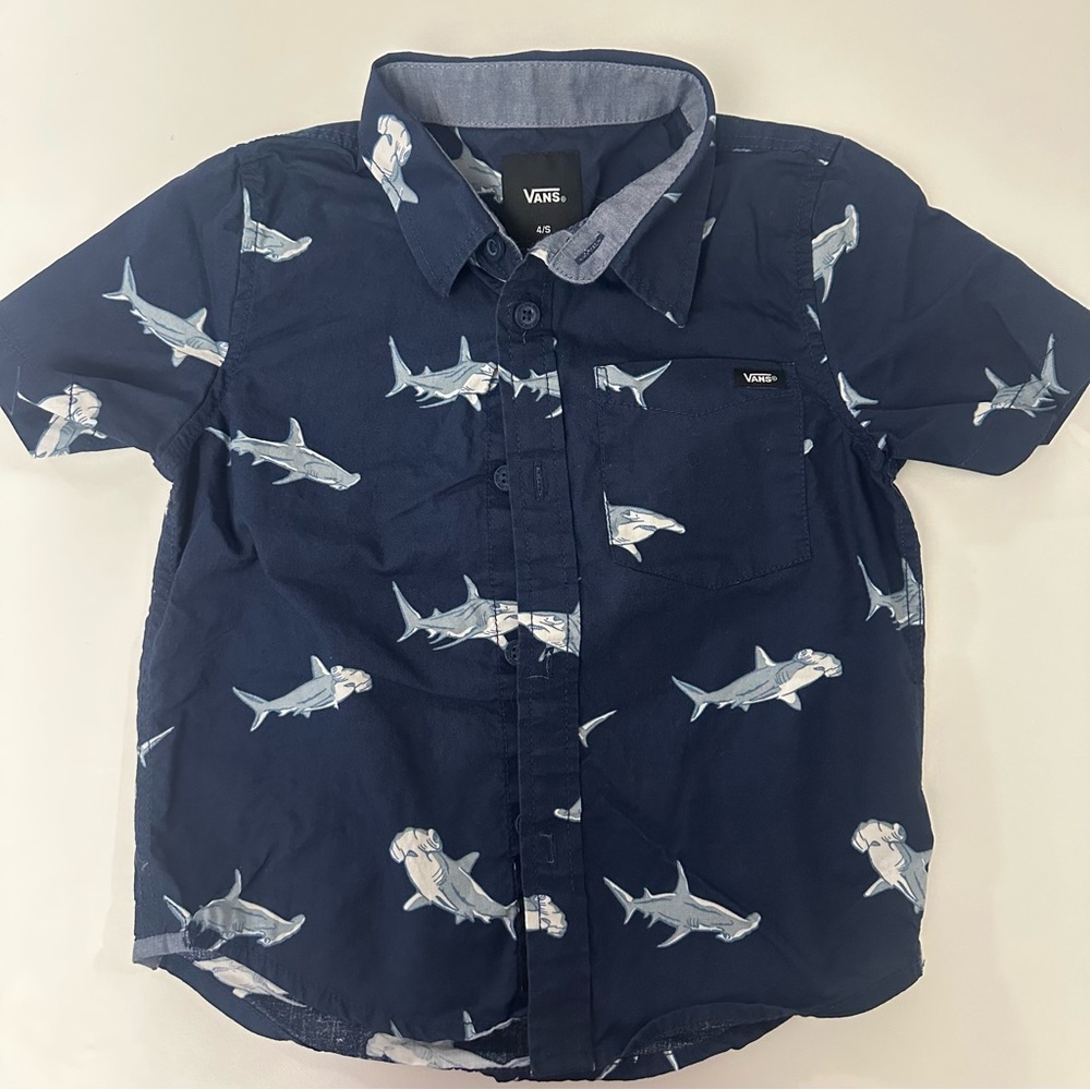 Vans Kids Shark Print button up shirt size 4